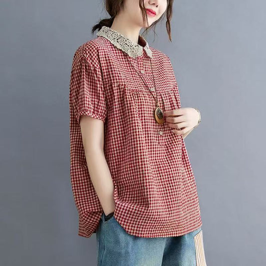 Korean Check Single Shirt Half Sleeve