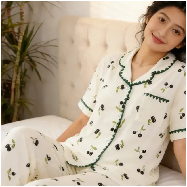 Black Cerry Embroidery PJ Set (2pc)
