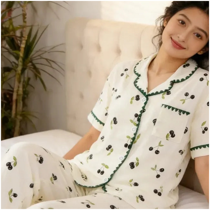 Black Cerry Embroidery PJ Set (2pc)