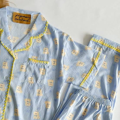 Half Sleeve Powder Blue Embroidery PJ Set (2pc)